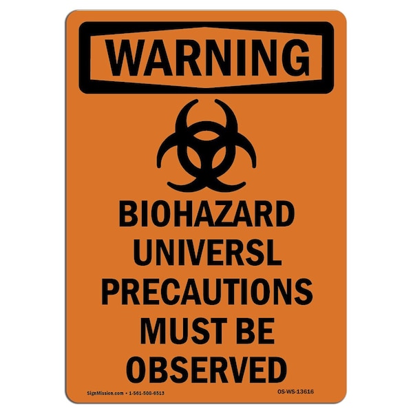 Safety Sign, OSHA WARNING, 5" Height, Biohazard, Portrait, 10PK